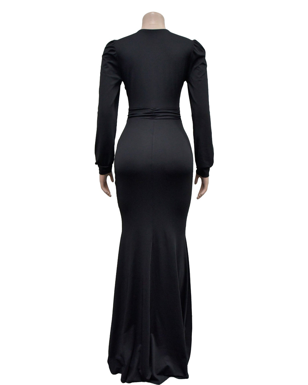 Fashionable Elegant Solid Color Sexy Deep V Pleated Slim Long Dress