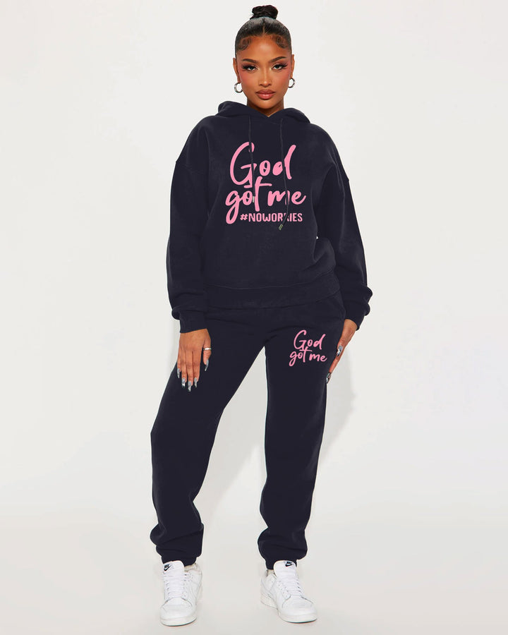 Letter God Got Me Long Sleeve Hoodie Two Pieces Set