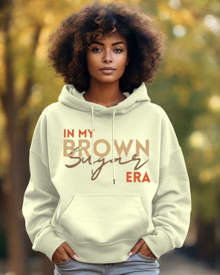 Cotton-In My Brown Era Letter Print Fashion Daily Long Sleeve Hoodie