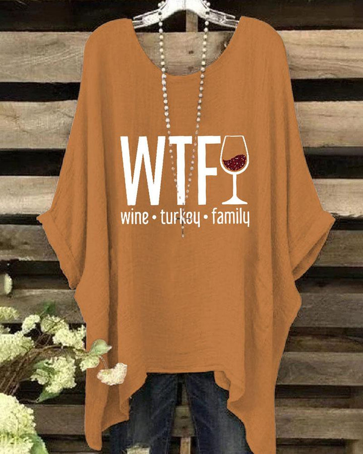 Women's Thanksgiving Wine Turkey Family Print Shirt