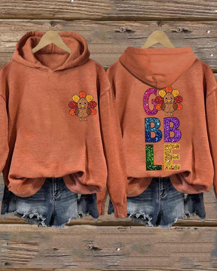 Women's Thanksgiving Print Long Sleeve Hoodie With Pocket