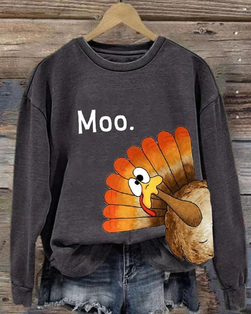 Women's Round Neck Thanksgiving Turkey Printed Long Sleeve Sweatshirt