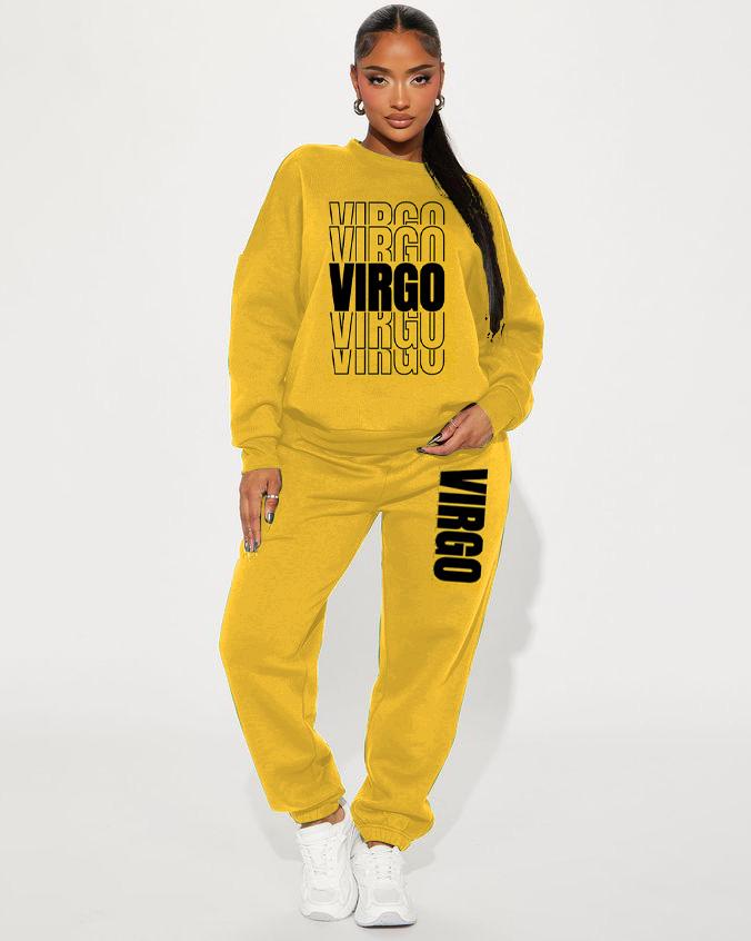 Stacked Virgo Zodiac Crew Neck Sweatshirt Two Pieces Set