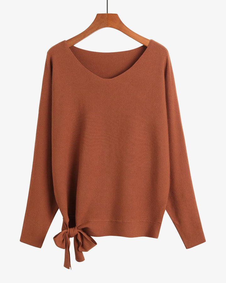 Women's Fashion Casual Lazy Style Tie-Up Loose Batwing Sweater Top