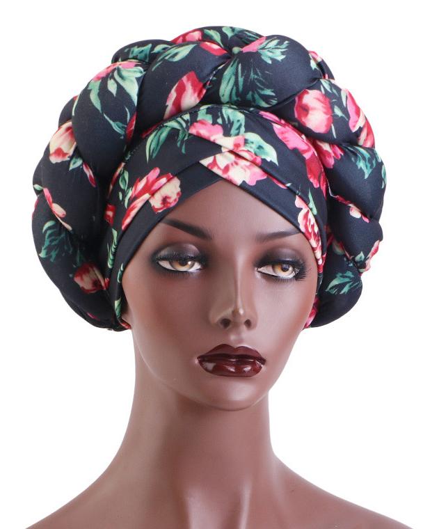 African Print Three-dimensional Sponge Braided Turban Hat