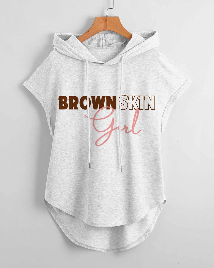 Brown Skin Girl Hem Drawstring Hooded Tee