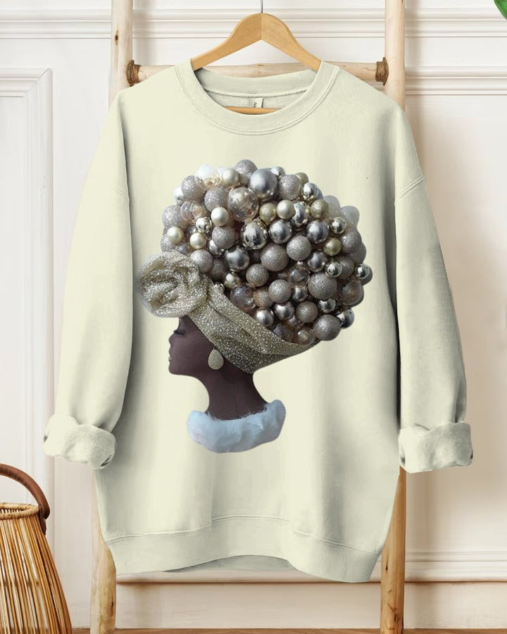 Creative 3D Pearl Girl Casual Apricot Cotton Long Sleeve Sweatshirt