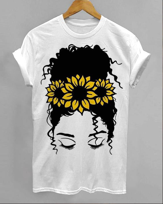 Sunflower Curly Hair Girl Unisex Short Sleeve Tshirt