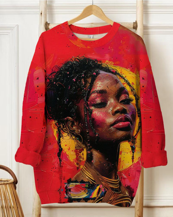 Women's Black Women Smile Contrast Illustration Printed Round Neck Sweatshirts