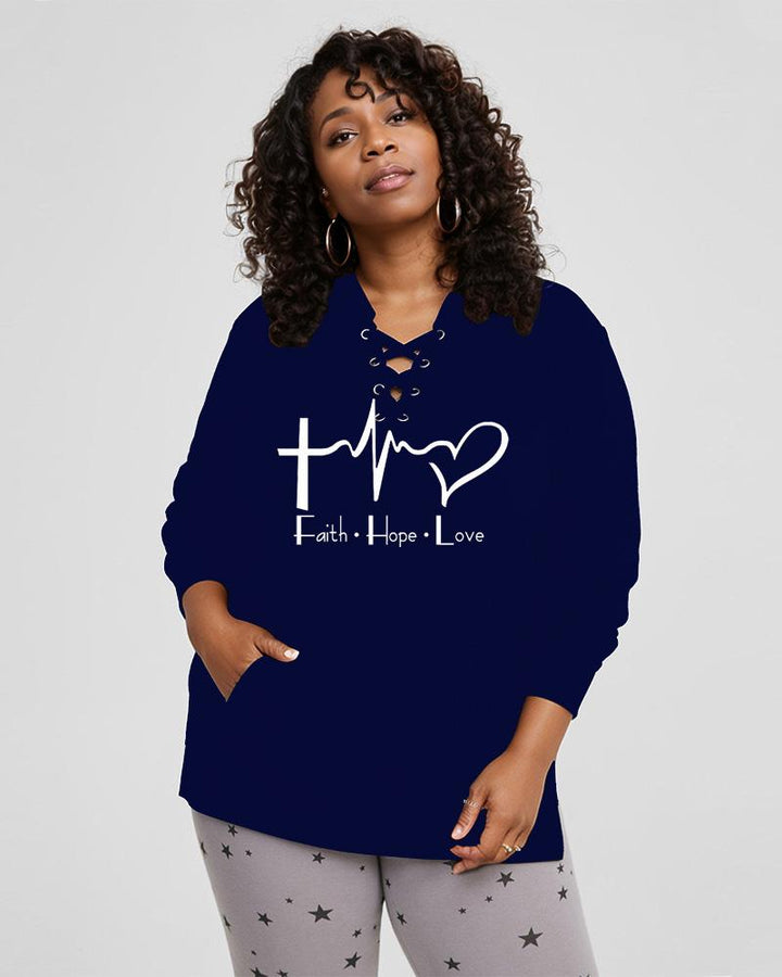 Faith Hope Love Lace Up Side Slit Hoodie