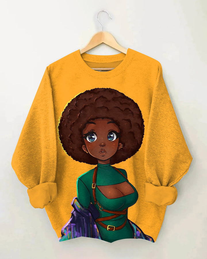 Afro Big Eyes Girl Crewneck Sweatshirt