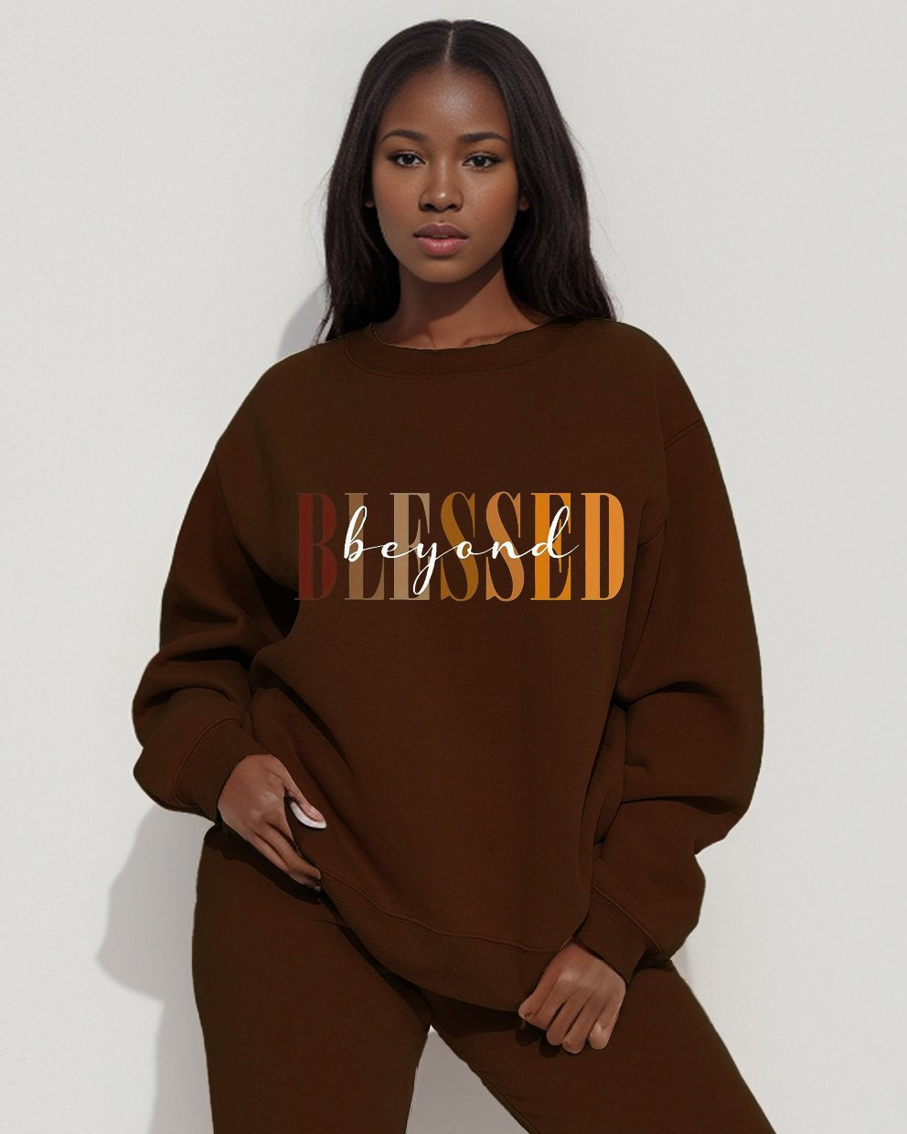 Blessde pattern Sweatshirt Two Pieces Set