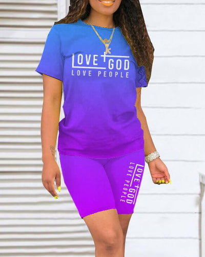 Love God Love People Short Sleeve Shorts Set