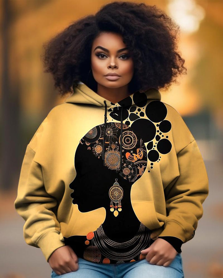 Retro Ethnic Print Long-sleeved Hoodie