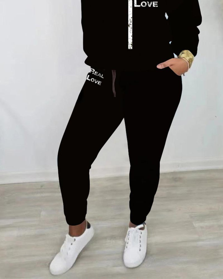 Real Love Long-Sleeved Crew Neck Sweatshirt and Letter Casual Pants