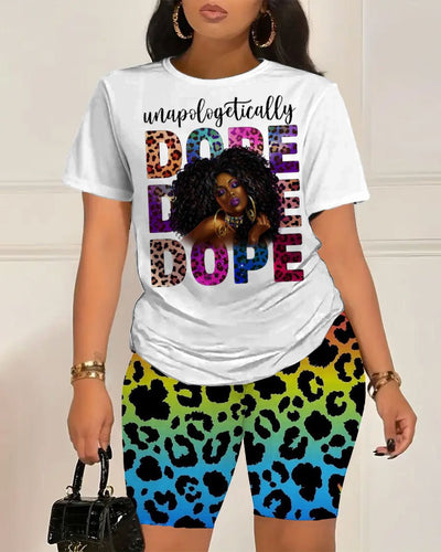Dope Girl Camouflage Contrasting Colors Short Sleeve Shorts Set