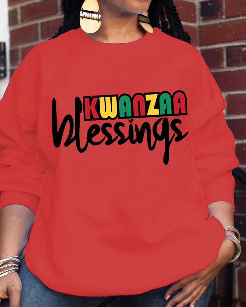 Women's Kwanzaa Blessings Printed Crew Neck Long Sleeve Sweatershirts