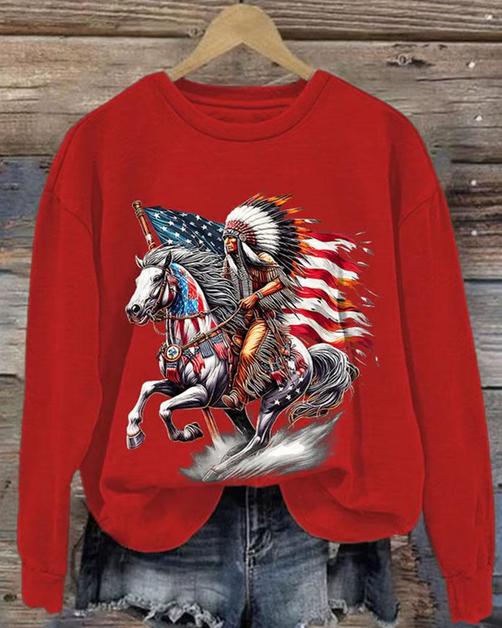 Women's Retro Native American Heritage Month Print Crew Neck Sweatershirt