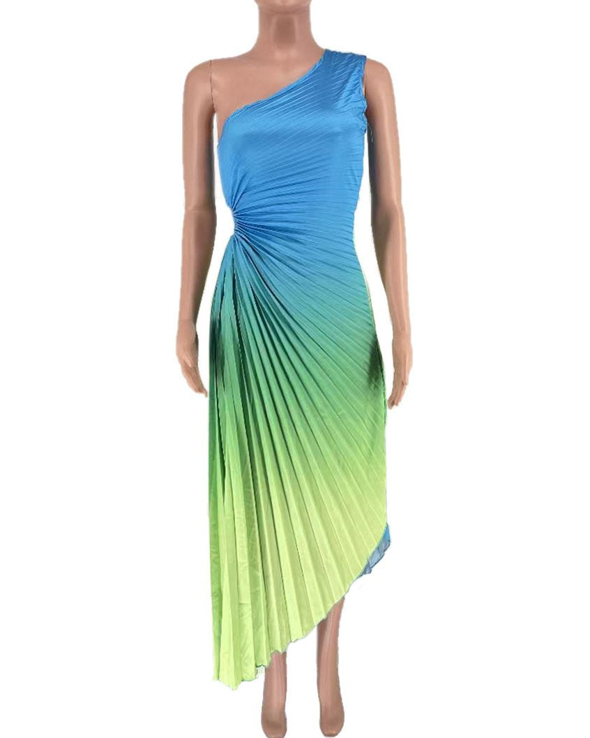 Fashionable Sexy Gradient Pleated Waist Party Dress