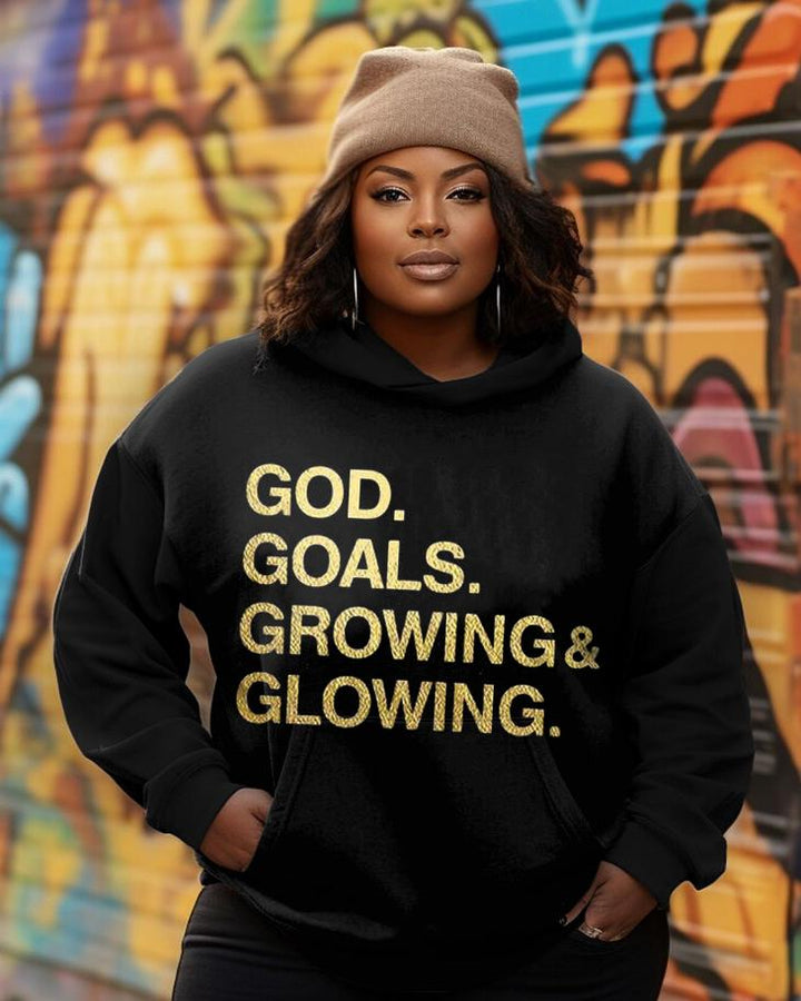 Fashion Daily God Goals Growing & Glowing Letter Print Unisex Long-sleeved Hoodie