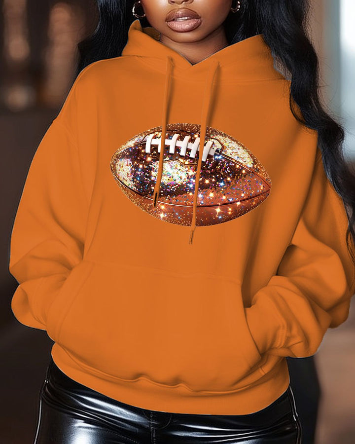 Women's Rugby Print Pocket Long Sleeve Hoodie