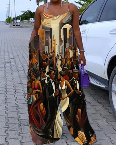 Black Cultural and Artistic Printed Camisole Jumpsuit