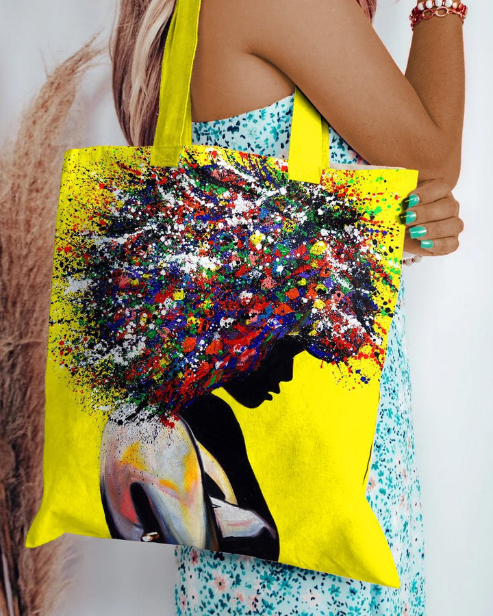 Art Oil Painting Afro Woman Zipper Canvas Tote Bag