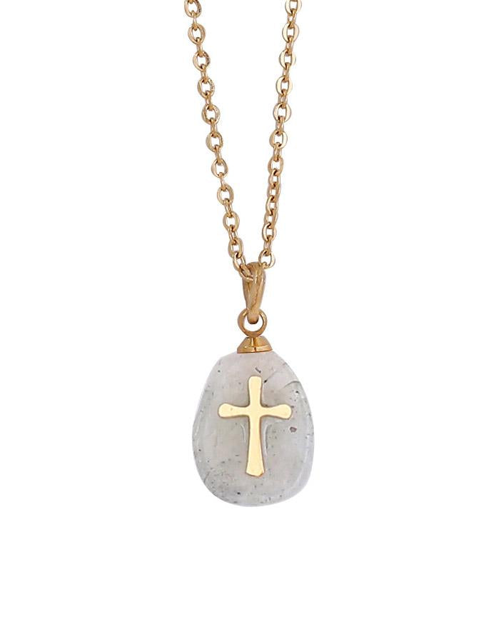 Christian Natural Stone Cross Necklace Necklace