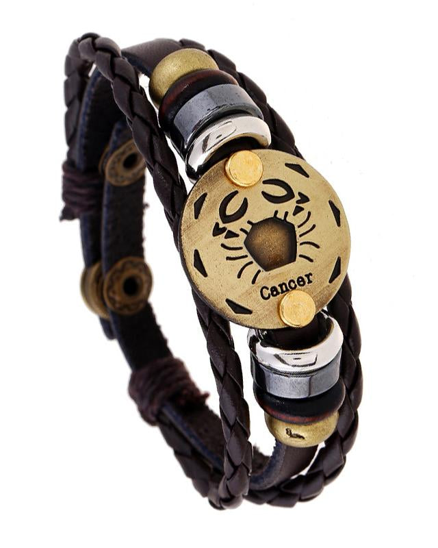 12 Constellations Leather Braided Adjustable Bracelet