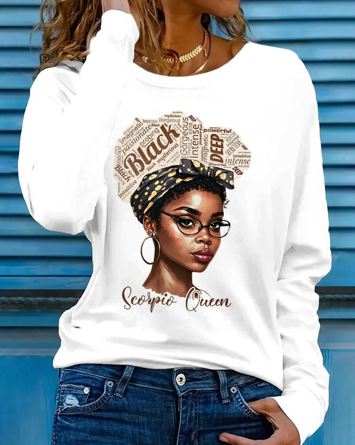 Scorpio Queen Print Crew Neck Long Sleeve T-shirt