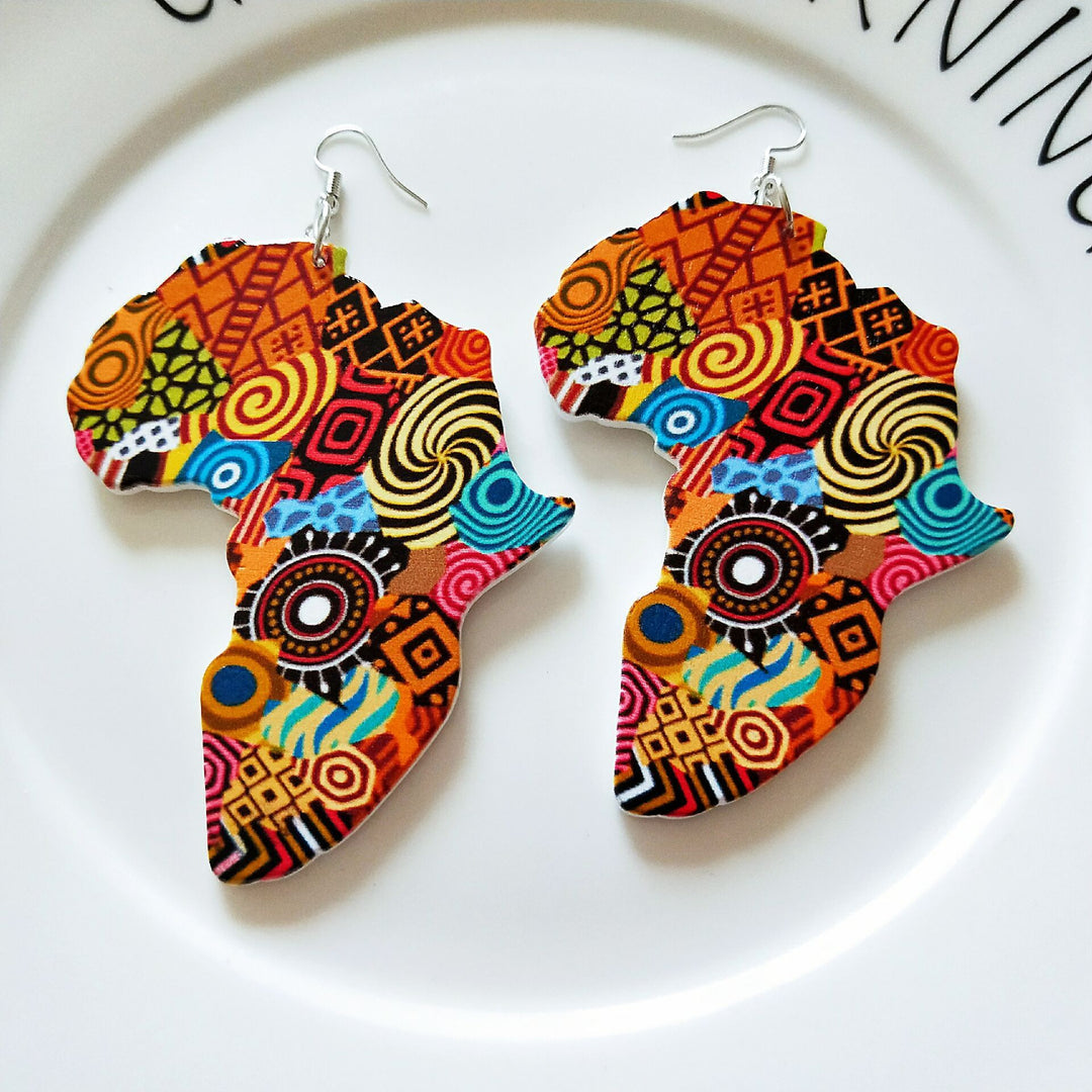 Reggae Color Contrast Africa Map Wooden Earrings