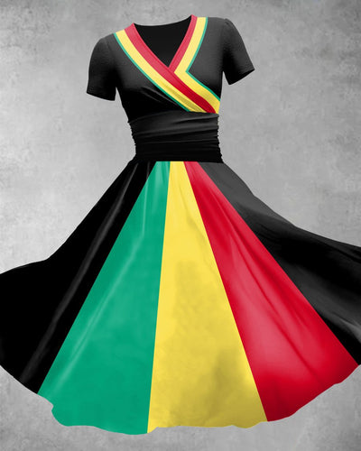 V Neck Jamaican and Rasta Colors Maxi Dress