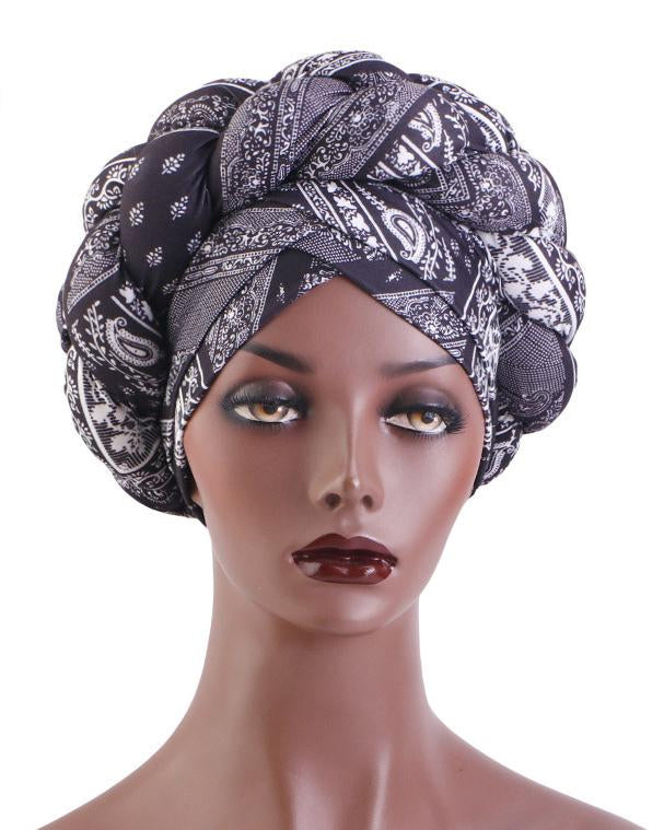 African Print Three-dimensional Sponge Braided Turban Hat