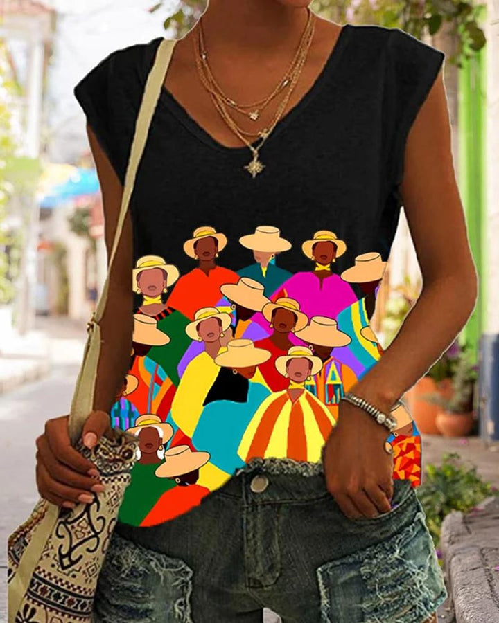 Juneteenth simple cartoon avatar print sleeveless casual ladies vest