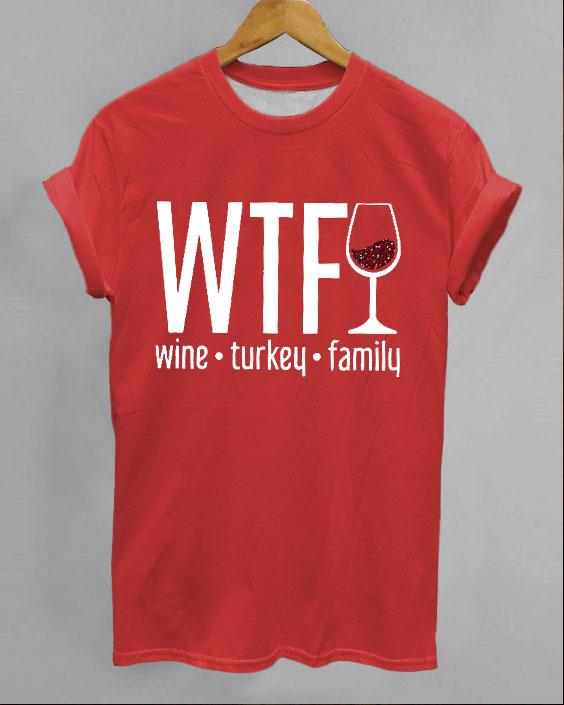 Women's Thanksgiving Wine Turkey Family Printed Round Neck Short Sleeve Tee