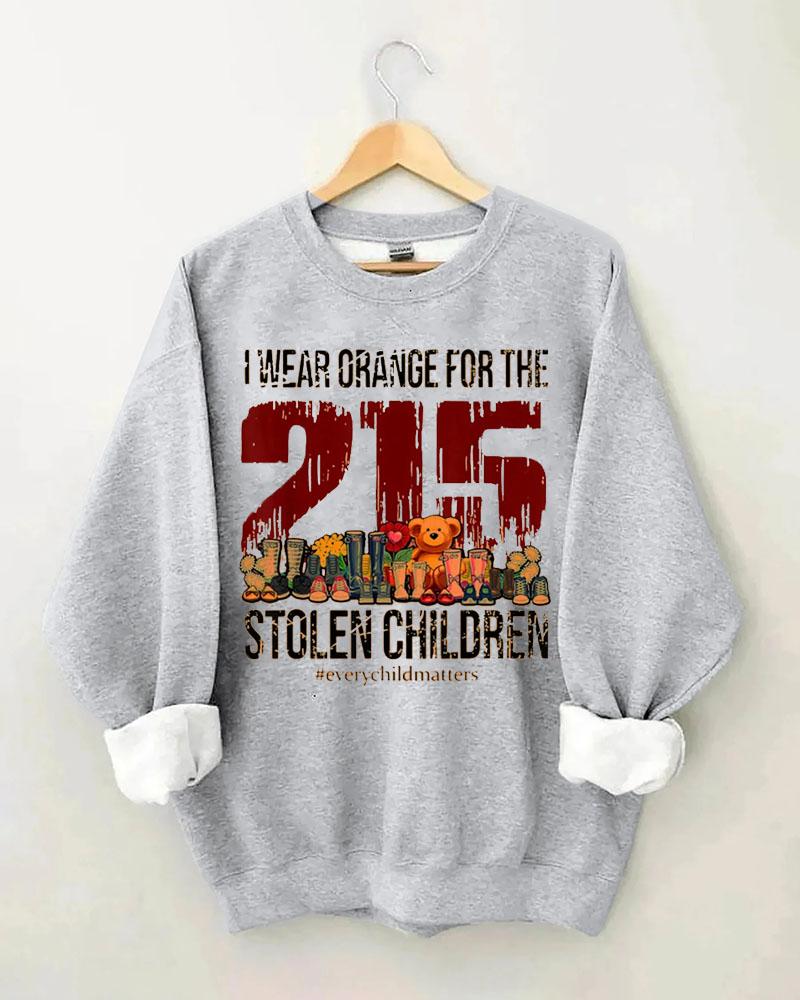 Women's Slogan I Wear Orange For The Stolen Children  Every Child Matters Print Round Neck Sweatershirts