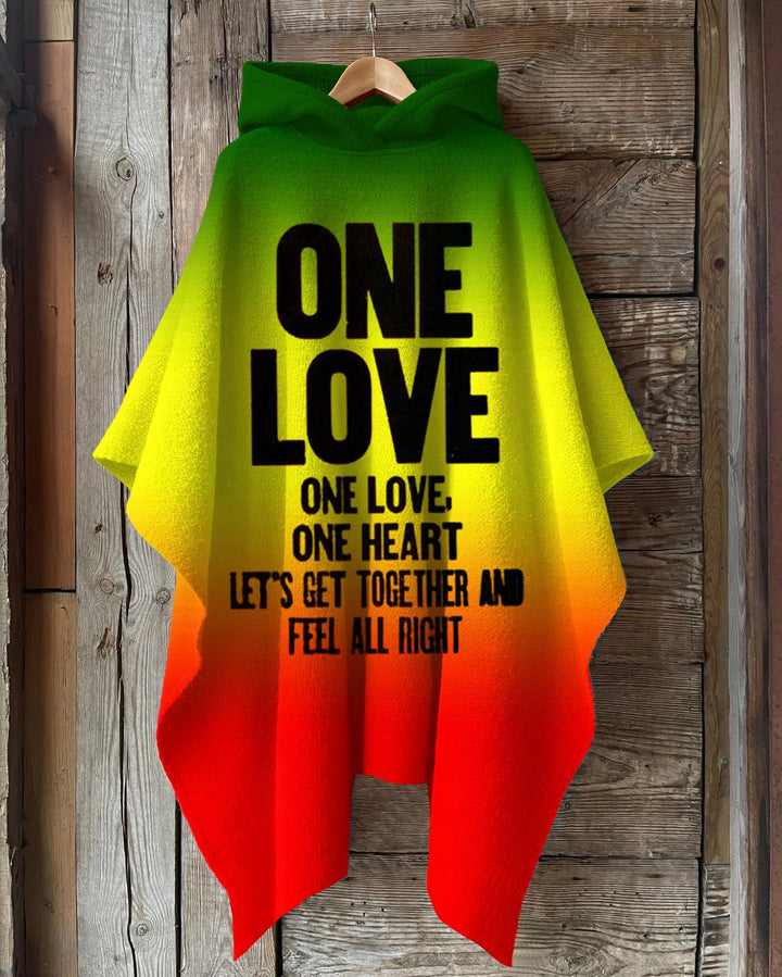 Reggae Color Contrast One Love Hooded Warm Shawl Cape