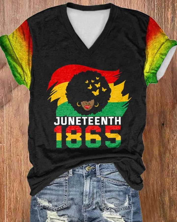 Juneteenth 1865 Gradient Sleeve Print Short Sleeve Ladies T-Shirt