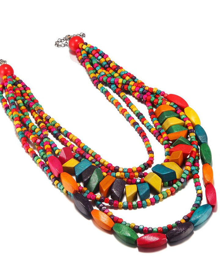 Colorful Wooden Tribal Style Necklace