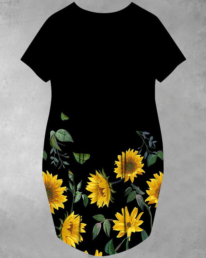 Sunflower Afro Girl Baggy Long Sleeve Pockets Midi Dresses