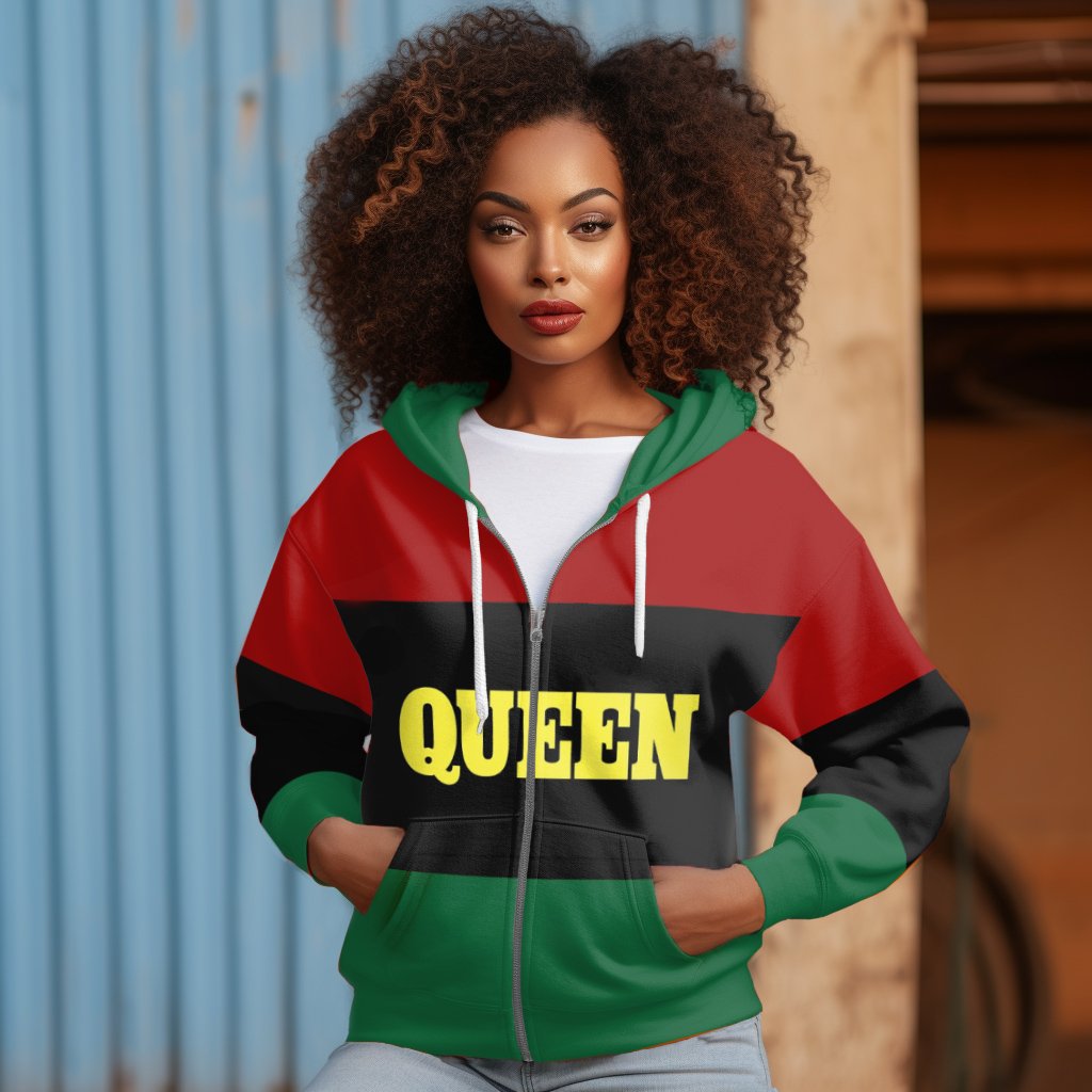 Black Queen Contrast Stripes Zip Hood Long Sleeves Hoodie