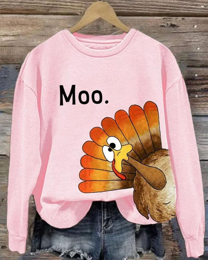 Women's Round Neck Thanksgiving Turkey Printed Long Sleeve Sweatshirt