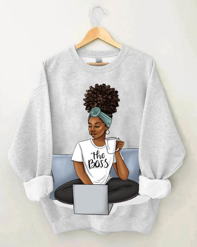 Afro Sofa Girl Black Women Long Sleeve Sweatshirt