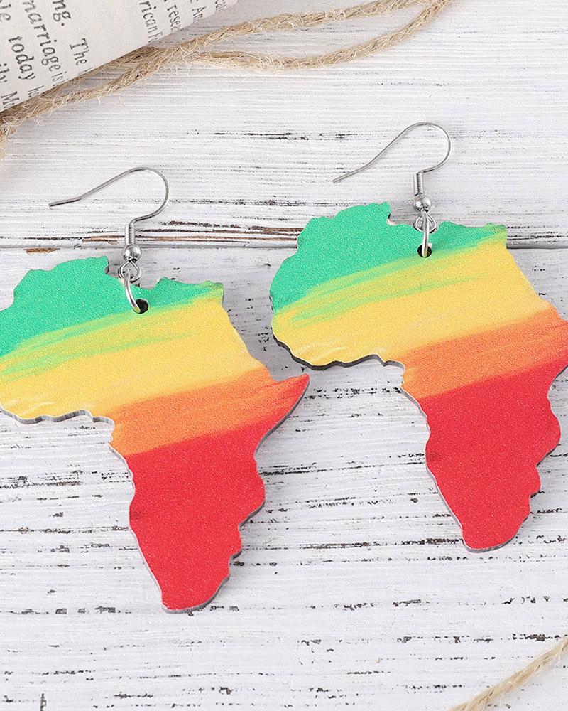 Reggae Color Contrast Africa Map Wooden Earrings