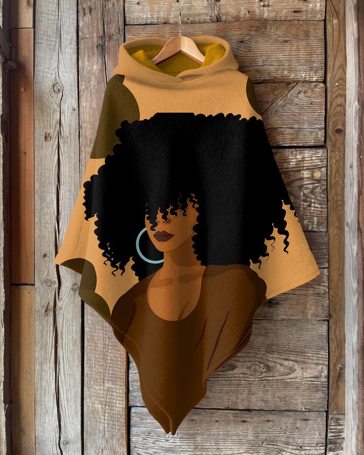 Black Woman Art Wool Hooded Cape