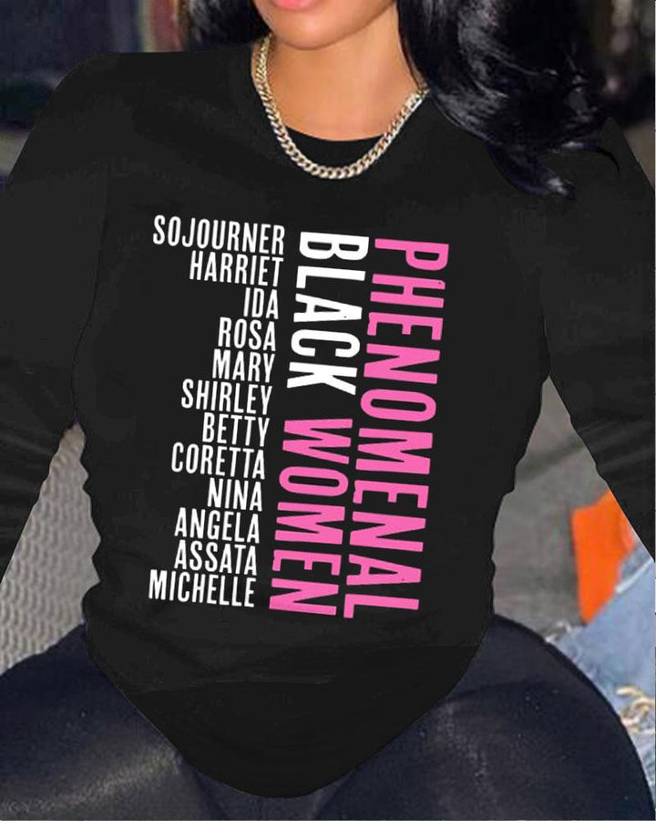 Strong Black Women Cotton Crew Neck Long Sleeve T-shirt