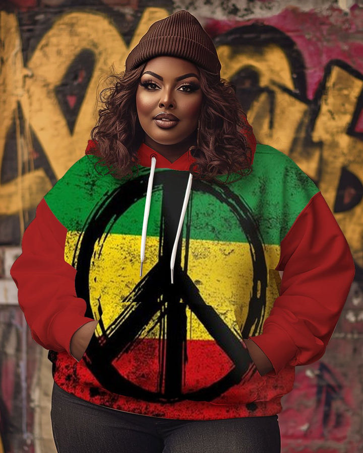 Women's Black Reggae Hip-Hop Printed Hooded Sweats