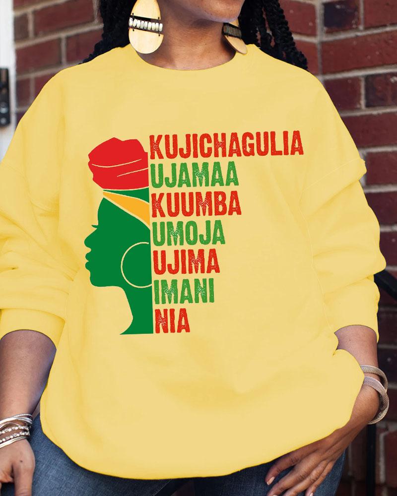 Women's Kwanzaa Seven Principles Printed Round Neck Long Sleeve Sweatershirts