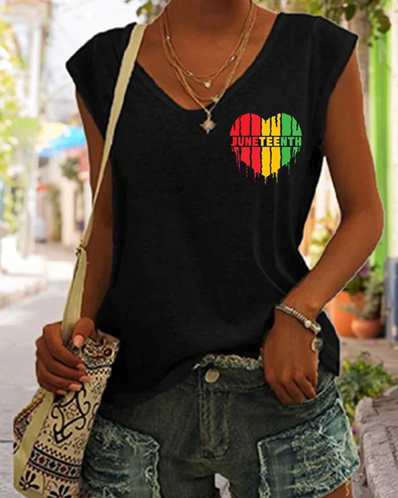 Juneteenth Love Print Sleeveless Ladies Casual Vest