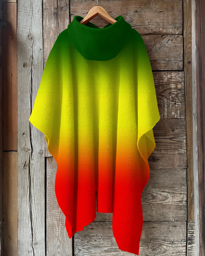 Reggae Color Contrast One Love Hooded Warm Shawl Cape